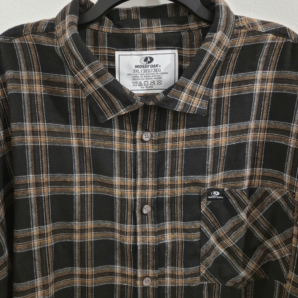 Mossy Oak Men's 3XL Plaid Button-Down Long Sleeve Shirt Cotton Outdoor - Picture 3 of 10
